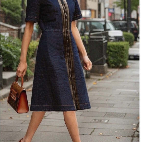 STYLEWE Blue A-Line Midi Dress Casual Crew Neck - Picture 1 of 3